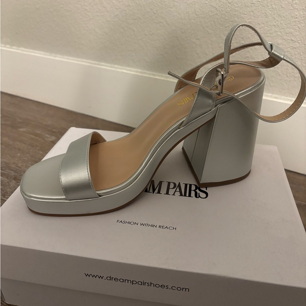 Dream Pairs Women's Silver Block Heel Sandals